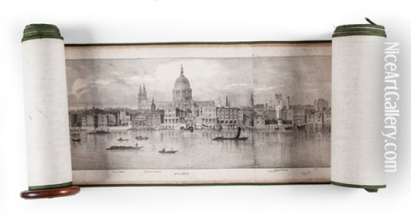View Of The North Bank Of The Thames From Westminster Bridge To London Bridge Oil Painting - Thomas Mann Baynes