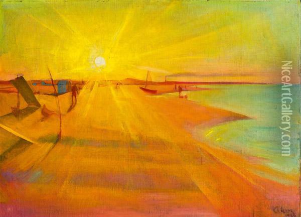 Sonnenuntergang Am Meer Oil Painting - Ludwig Ferdinand Graf