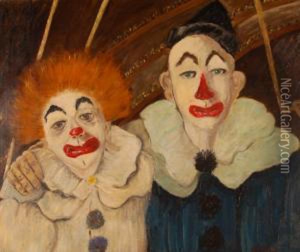 Portrait Of 2 Clowns Oil Painting - John A. Hammond