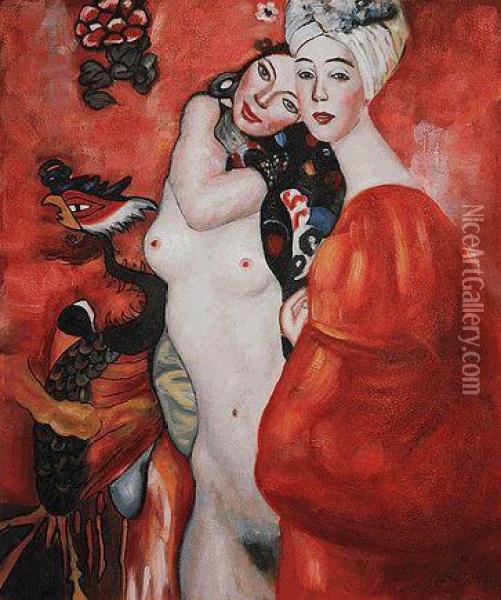 Girl Friends Oil Painting - Gustav Klimt
