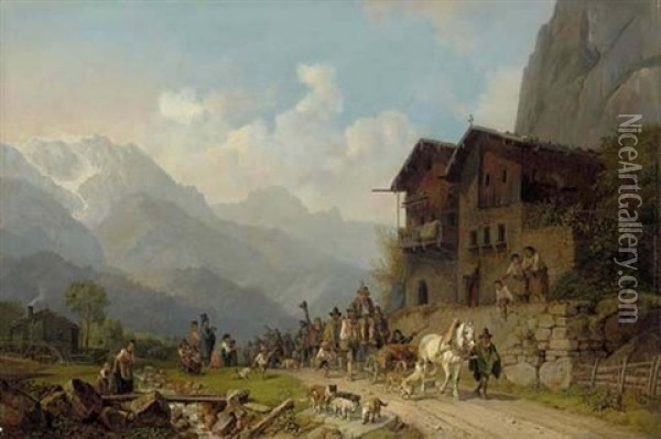 The Return From The Successful Bear Hunt Oil Painting - Heinrich Buerkel