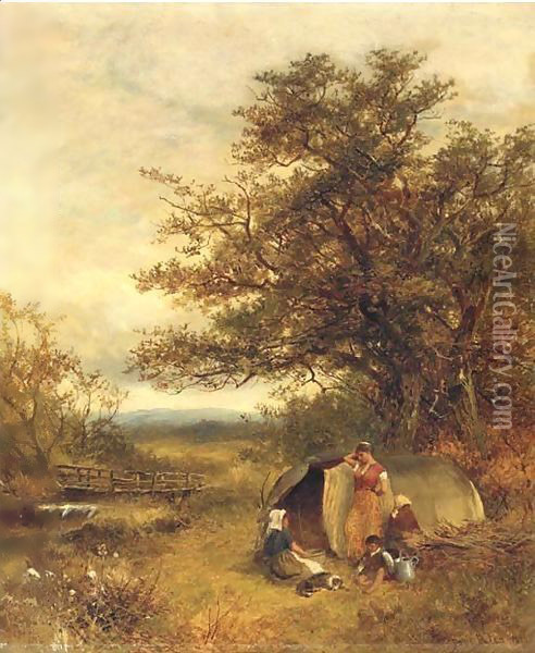 The gypsy encampment Oil Painting - David Bates