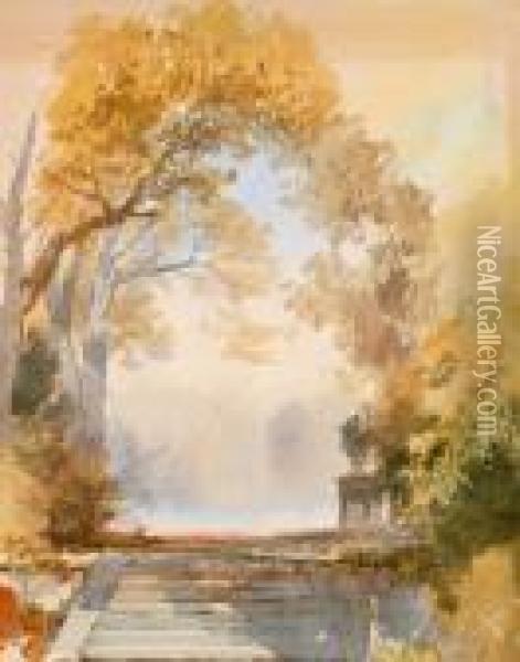 Herbstlicher Park Mit Einer Treppe Oil Painting - Ernst Erwin Oehme