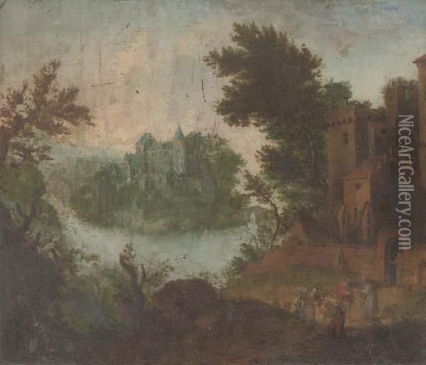 A Landscape With Tobit And Anna Oil Painting - Mattijs Schoevaerdts