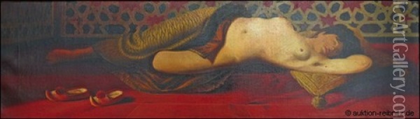 Schlafender Akt Auf Einem Kissen.orientalisches Ambiente Oil Painting - Johann Georg Otto von Rosen