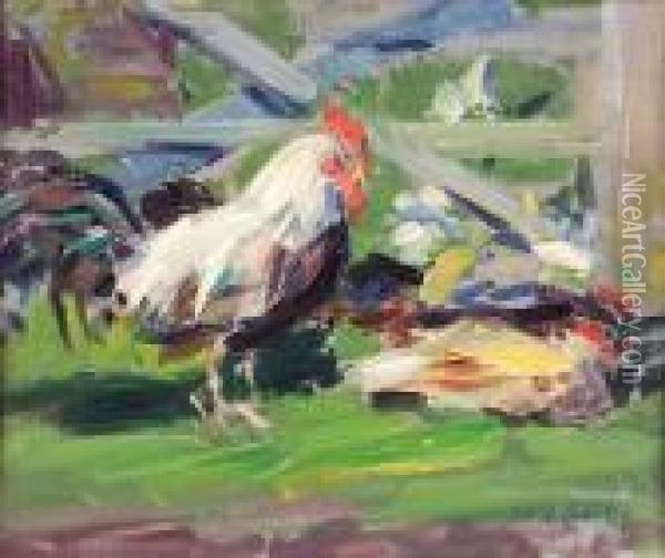 Cockerel In A Farmyard Oil Painting - Francis Campbell Boileau Cadell