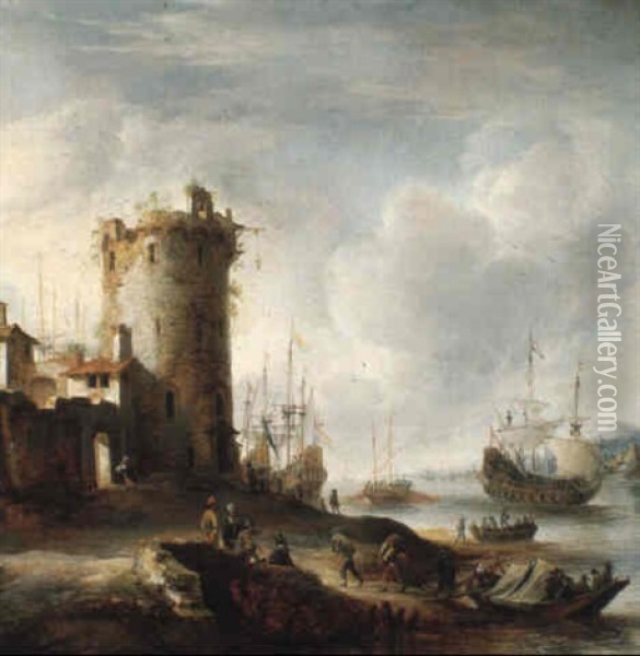 Scene De Port Mediterraneen Avec Des Marchands Orientaux Oil Painting - Jan Abrahamsz. Beerstraten