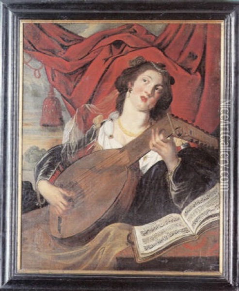 Allegori Pa Horelsen: Ung Pige, Der Spiller Pa Lut Oil Painting - Gerrit Van Honthorst