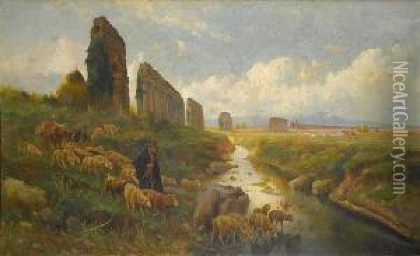 View Of The Agropontino Romano Oil Painting - Pietro Barucci