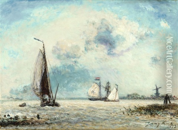 Sailing Boats On The Meuse Oil Painting - Johan Barthold Jongkind