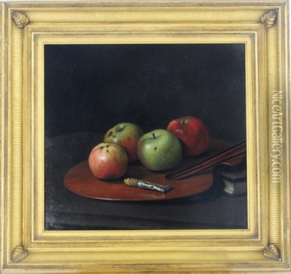 Apples On An Artist's Palette Oil Painting - G. Pierre Beauregard