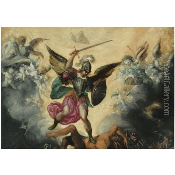 The Triumph Of Saint Michael Over The Devil Oil Painting - Francisco (El Mozzo) Herrera the Younger