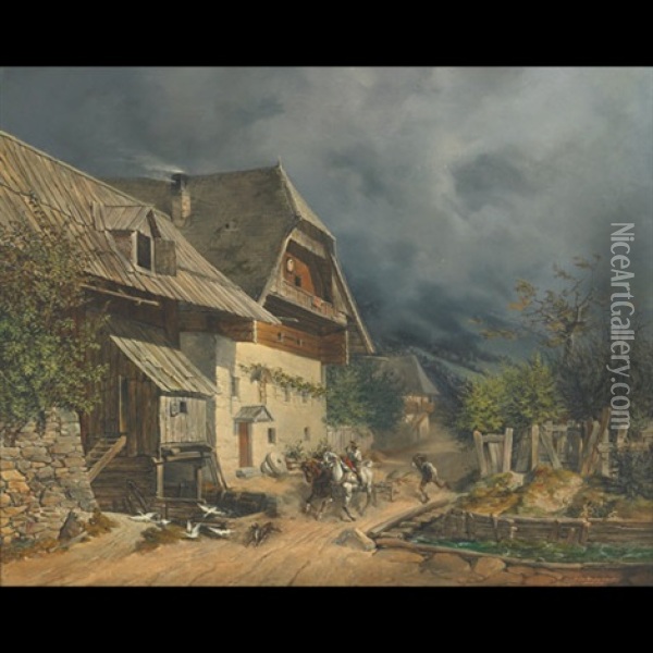 The Runaway Cart Oil Painting - Anton (Josef A.) Strassgschwandtner