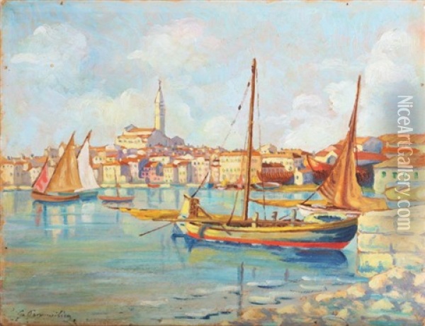 Harbour And Boats Oil Painting - Giuseppe Pennasilico
