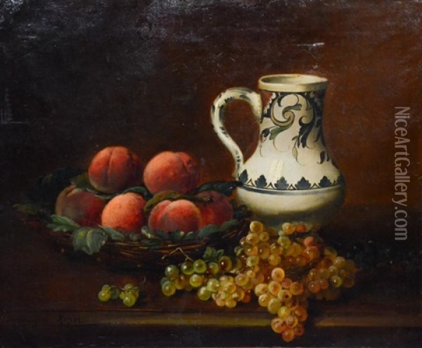 Still Life Painting With Grapes And Peaches Oil Painting - Dominique Hubert Rozier