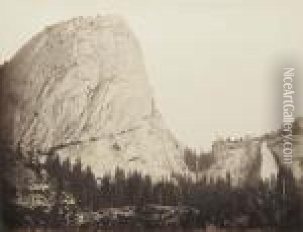 Mt. Broderick, Nevada Falls, 700 Ft. Yosemite Oil Painting - Carleton E. Watkins