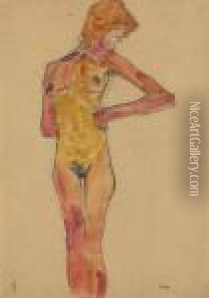 Stehender Weiblicher Akt (gerti Schiele) Oil Painting - Egon Schiele