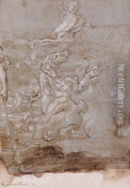 Fragment Avec Chevaux Marins Et Tritons Oil Painting - Niccolo Lapiccola