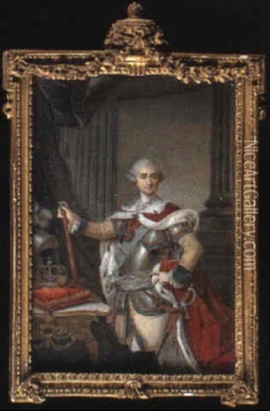 Stanislas Augustus Poniatowski, King Of Poland (1732-1798), Three-quarter Length Holding A Baton... Oil Painting - Josef Kosinski