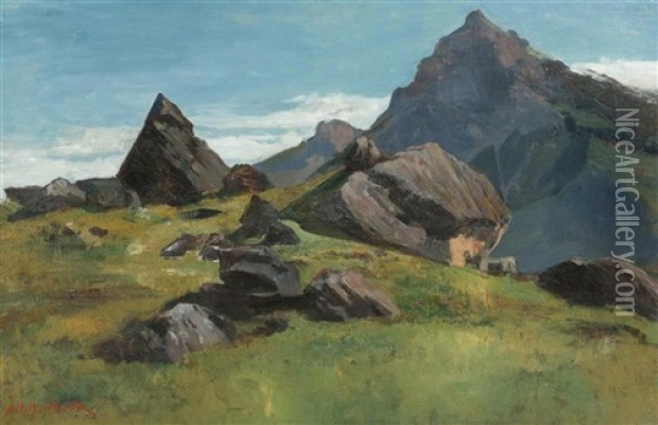 Mountain Landscape Oil Painting - Auguste Henry Berthoud