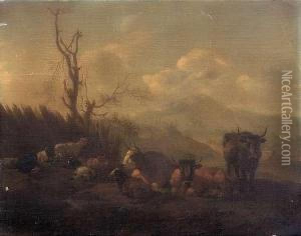 Resting Cattle In An Italianlandscape Oil Painting - Willem Romeyn