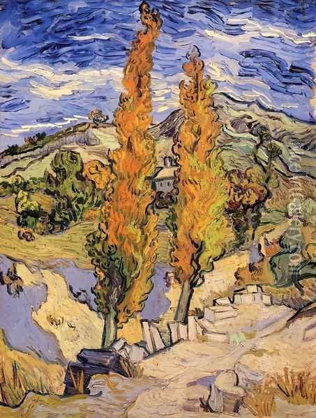 Two Poplars On A Road Through The Hills Oil Painting - Vincent Van Gogh
