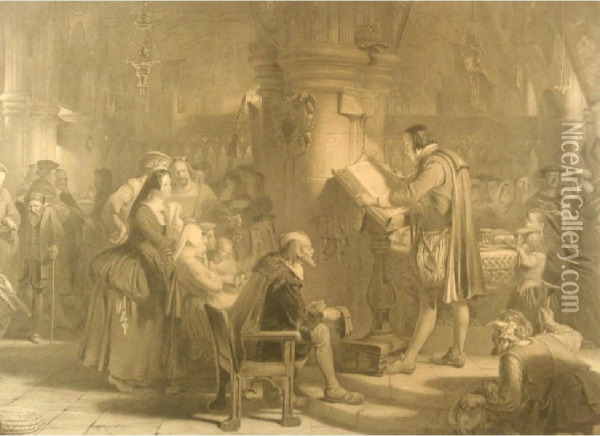 The First Reading Of The Bible In The Crypt Of Old St. Paul's Oil Painting - Robert Graves