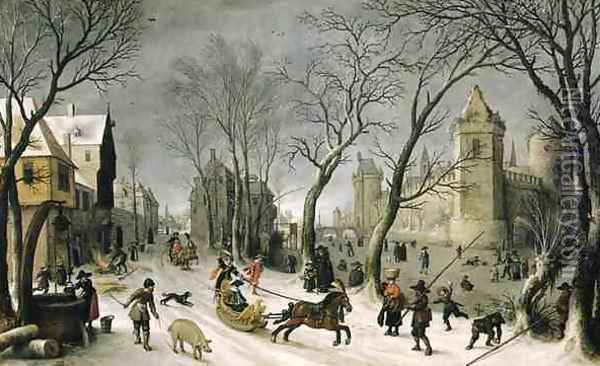 Winter Landscape The Outskirts of Antwerp Oil Painting - Sebastien Vrancx