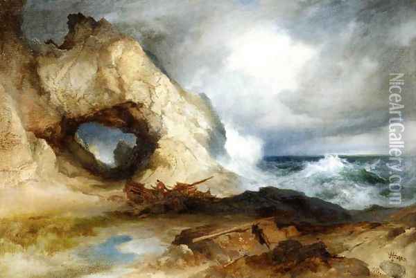 The Cavern, California Coast Oil Painting - Thomas Moran