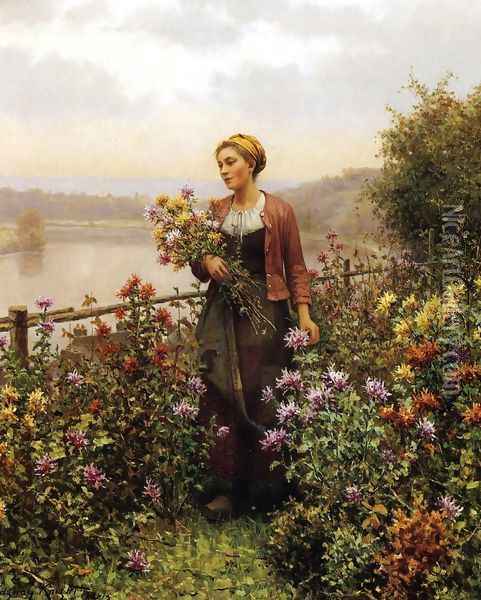 Woman In A Garden Oil Painting - Daniel Ridgway Knight