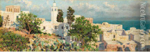 Vue De Sidi Bou Said En Tunisie Oil Painting - Auguste Delacroix
