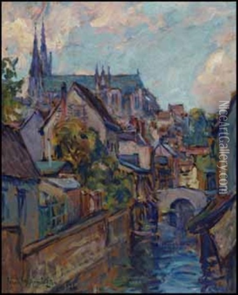 Vue De Chartres Oil Painting - Frank Milton Armington