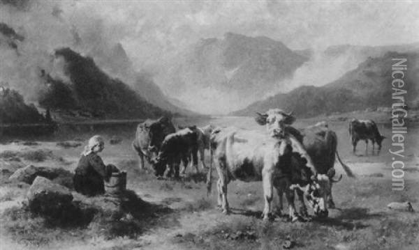 Alpenlandschaft Mit Jugendlicher Hirtin Oil Painting - Wilhelm Friedrich Frey