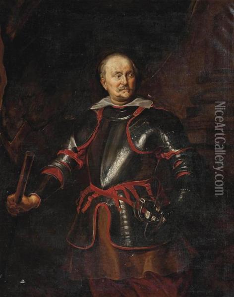 Portrait Of A Gentleman, Three-quarter-length, In Armour, A Baton In His Right Hand Oil Painting - Sir Anthony Van Dyck