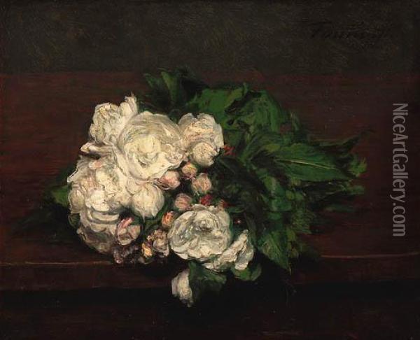 Fleurs, Roses Blanches Oil Painting - Ignace Henri Jean Fantin-Latour