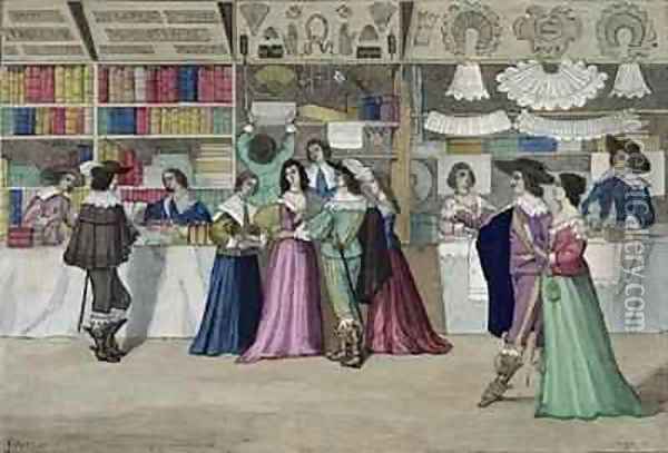 Shops in the Gallery of the Palais de Justice at the time of Louis XIII Oil Painting - Garcia