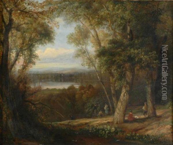 Wooded Landscape With Figures Oil Painting - John Berney Crome