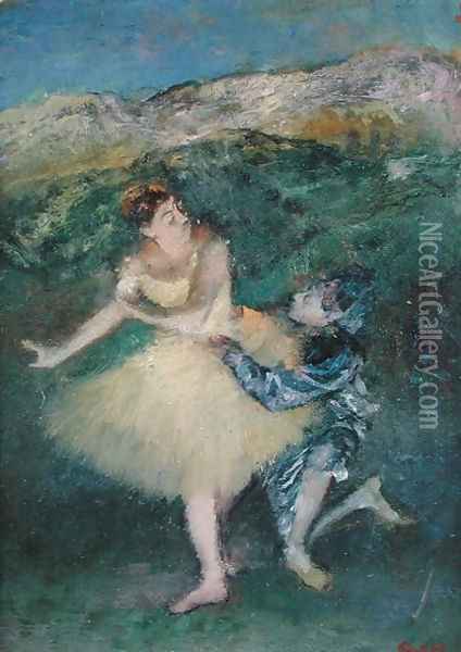 Harlequin and Colombine, c.1886-90 Oil Painting - Edgar Degas