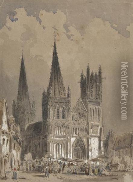Cathedral Marketplace Oil Painting - Albert Alexandre Lenoir