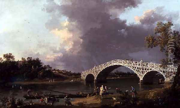Old Walton Bridge over the Thames, 1754 Oil Painting - (Giovanni Antonio Canal) Canaletto