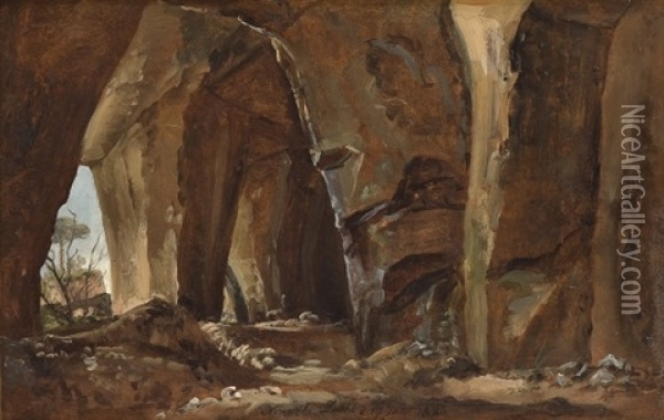 Grotto By Naples (study) Oil Painting - Johan Christian Dahl