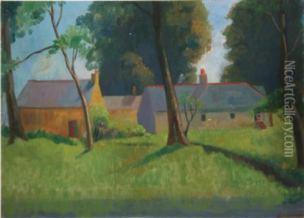 Farm Buildings In Wooded Landscape Oil Painting - James Sinton Sleator