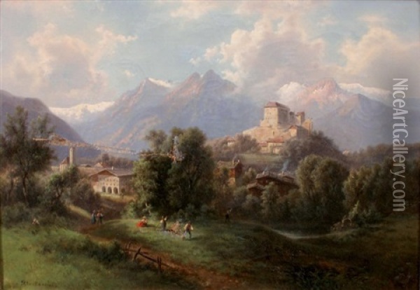 Chateau Et Village En Montagne Oil Painting - Emil Barbarini