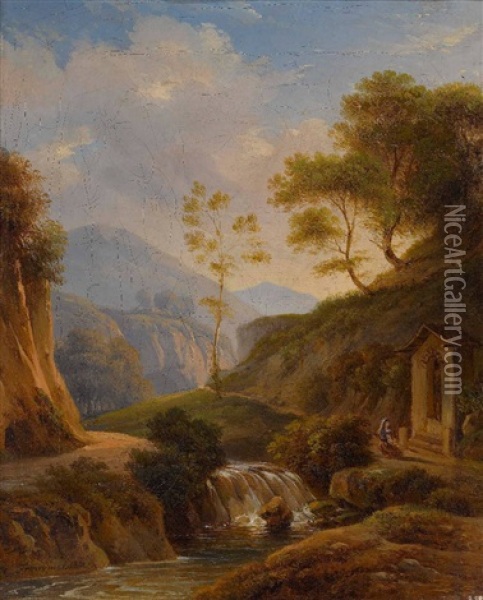 Italienische Landschaft Mit Kleinem Wasserfall Oil Painting - Carl Ludwig Frommel