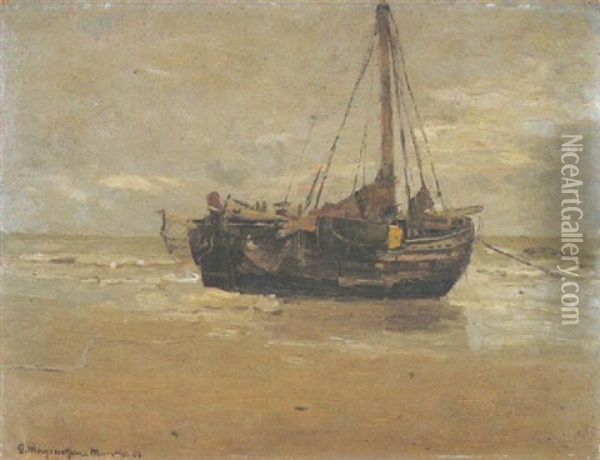 Aufliegendes Fischerboot Am Strand Oil Painting - Gerhard Arij Ludwig Morgenstjerne Munthe