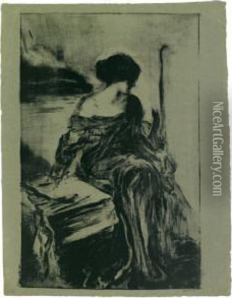 Femme Assise. Oil Painting - Albert De Belleroche