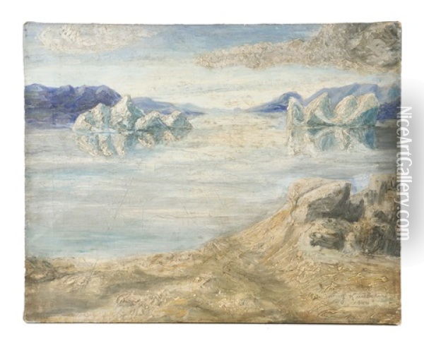 Icebergs And Mountains Oil Painting - Gerda Knudsen