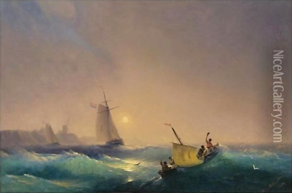 Shipping Off The Dutch Coast Oil Painting - Ivan Konstantinovich Aivazovsky