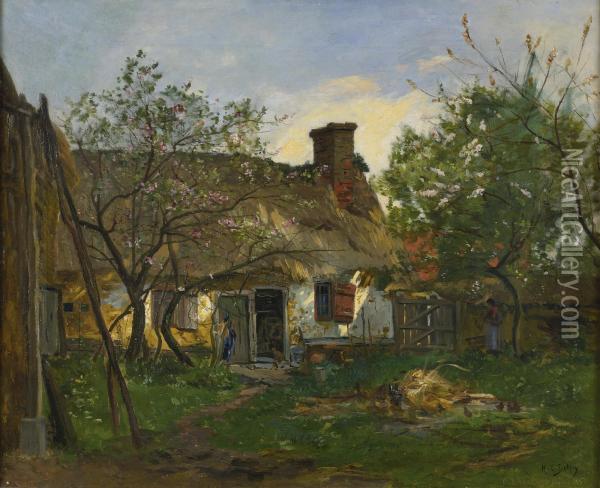 La Chaumiere A Berneval Oil Painting - Hippolyte Camille Delpy
