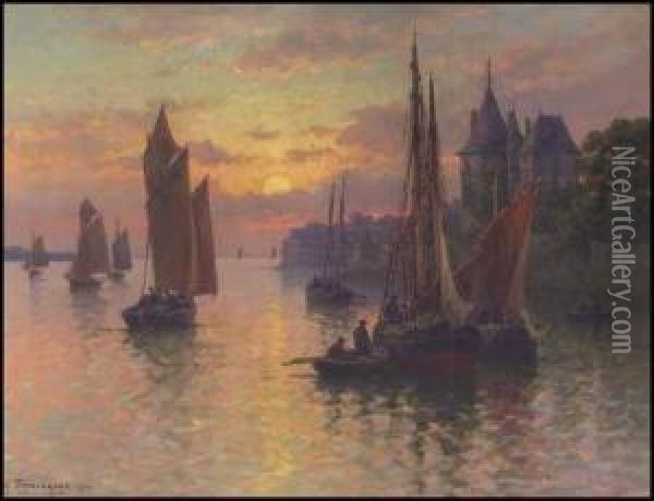 Sailboats At Sunset Oil Painting - Louis Timmermans